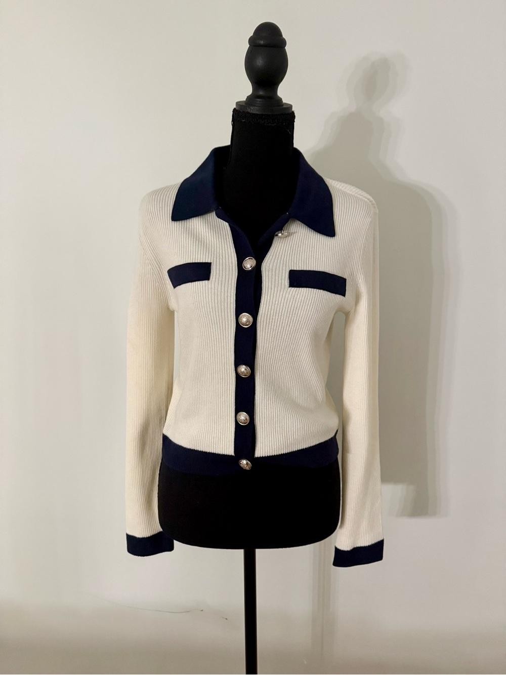 Steve Madden Knit Cardigan with Navy Trim